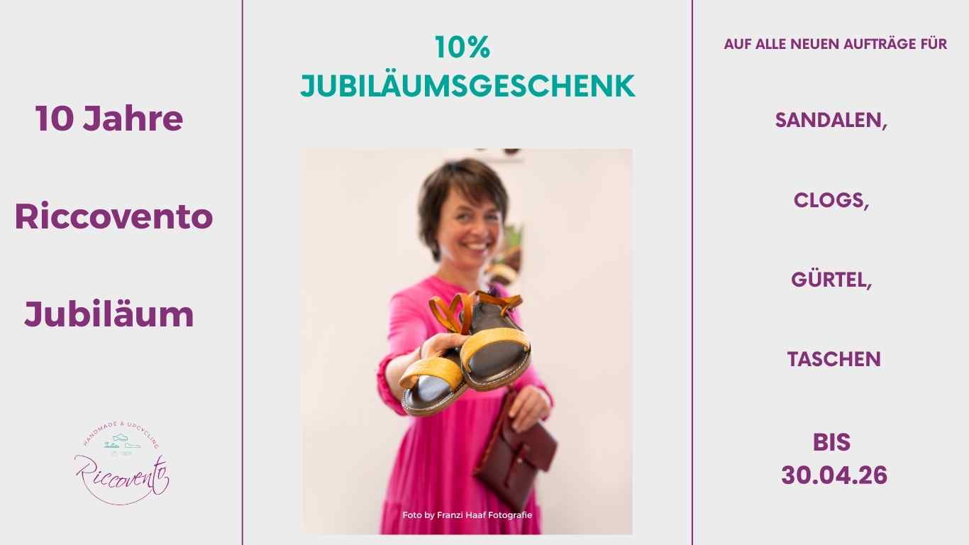 Anlässlich meines 10 jährigen Riccovento Jubiläum gibt es 10% Jubiläumsgeschenk auf alle neuen Aufträge bi s 30.04.2026