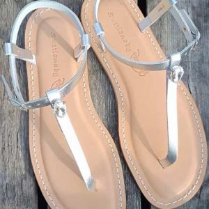 Zehentrenner Cortona mit silber Riemen und Glitzerstein als feines Detail